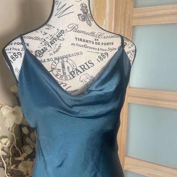 Aigeman Spaghetti Straps Evening Cocktail Satin Dress Cowl Drape Neck Maxi S 4-6 - Picture 4 of 8